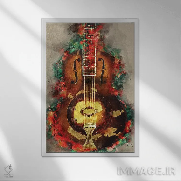 تابلو دکوراتیو گیتار روی گالاجر اثر پاپ کالت پوسترز - نمای قابدار سفید