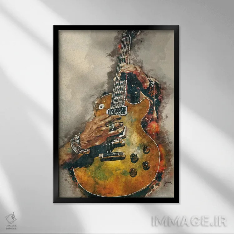 تابلو دکوراتیو گیتار برقی اسلش اثر پاپ کالت پوسترز - نمای قابدار مشکی