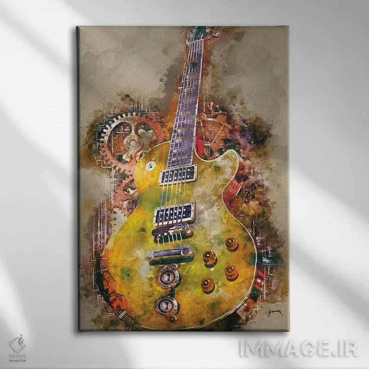 تابلو دکوراتیو گیتار استیم پانک اسلش اثر پاپ کالت پوسترز - نمای روبهرو روی دیوار