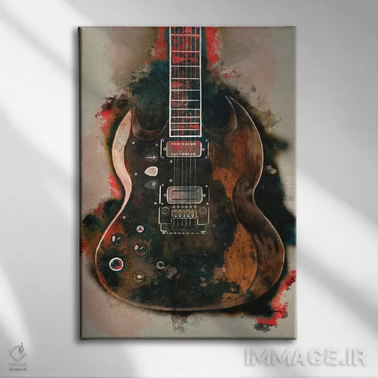 تابلو دکوراتیو گیتار برقی تونی ایومنی اثر پاپ کالت پوسترز - نمای روبهرو روی دیوار
