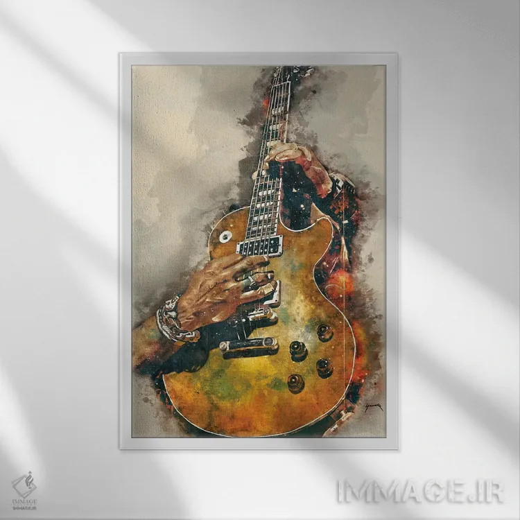تابلو دکوراتیو گیتار برقی اسلش اثر پاپ کالت پوسترز - نمای قابدار سفید