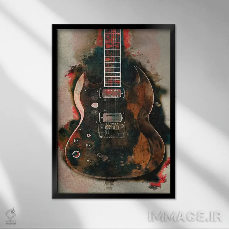 تابلو دکوراتیو گیتار برقی تونی ایومنی اثر پاپ کالت پوسترز - نمای قابدار مشکی
