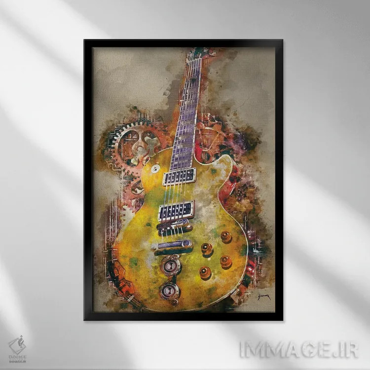 تابلو دکوراتیو گیتار استیم پانک اسلش اثر پاپ کالت پوسترز - نمای قابدار مشکی