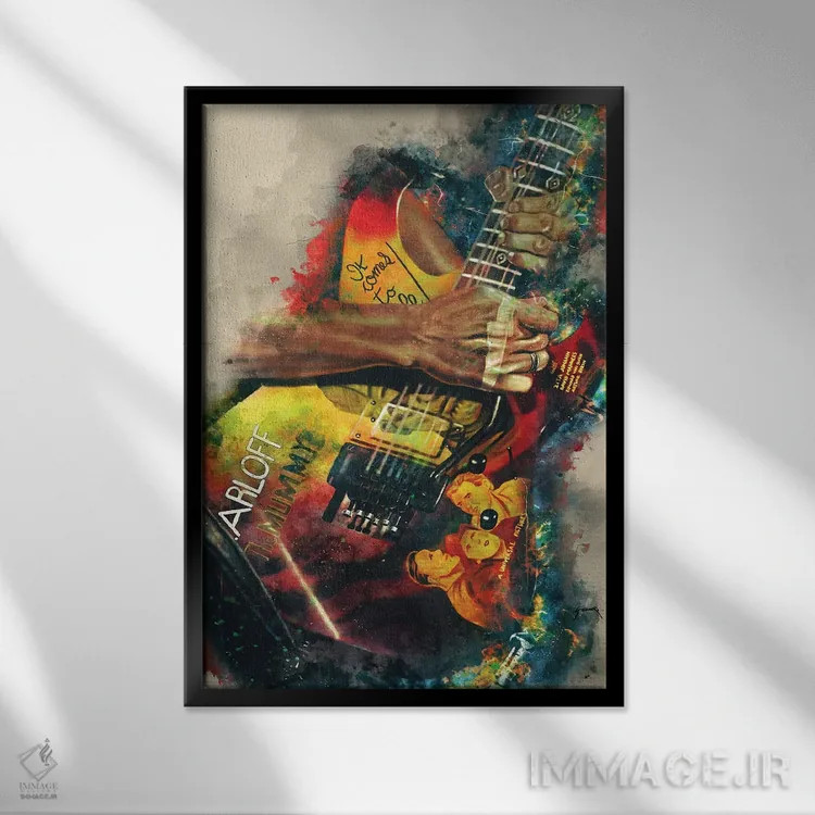 تابلو دکوراتیو گیتار برقی کرک همت اثر پاپ کالت پوسترز - نمای قابدار مشکی