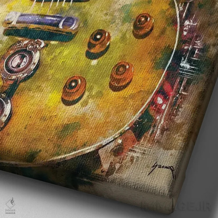 تابلو دکوراتیو گیتار استیم پانک اسلش اثر پاپ کالت پوسترز - نمای نزدیک بافت بوم