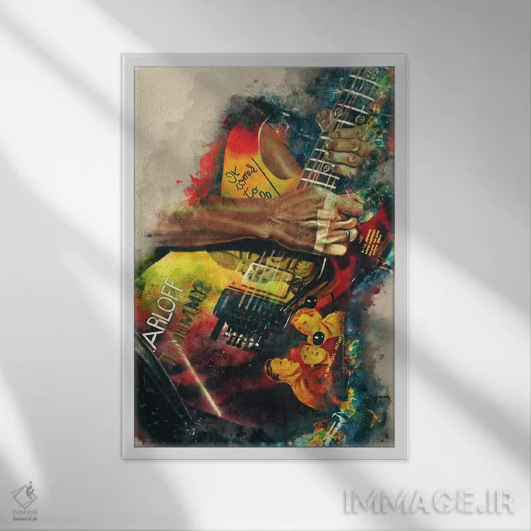 تابلو دکوراتیو گیتار برقی کرک همت اثر پاپ کالت پوسترز - نمای قابدار سفید