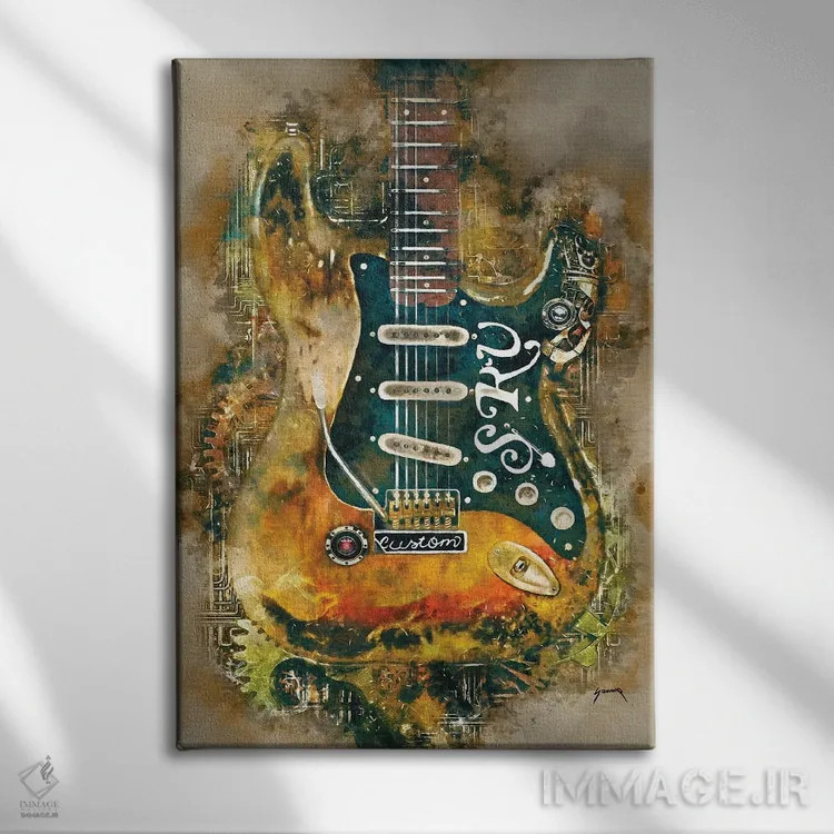 تابلو دکوراتیو گیتار استیم پانک استیوی ری اثر پاپ کالت پوسترز - نمای روبهرو روی دیوار