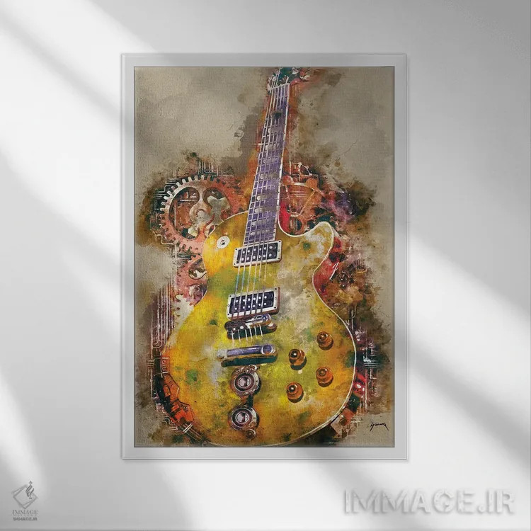 تابلو دکوراتیو گیتار استیم پانک اسلش اثر پاپ کالت پوسترز - نمای قابدار سفید