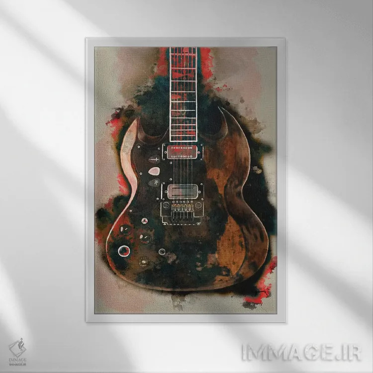 تابلو دکوراتیو گیتار برقی تونی ایومنی اثر پاپ کالت پوسترز - نمای قابدار سفید