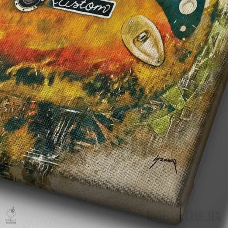 تابلو دکوراتیو گیتار استیم پانک استیوی ری اثر پاپ کالت پوسترز - نمای نزدیک بافت بوم