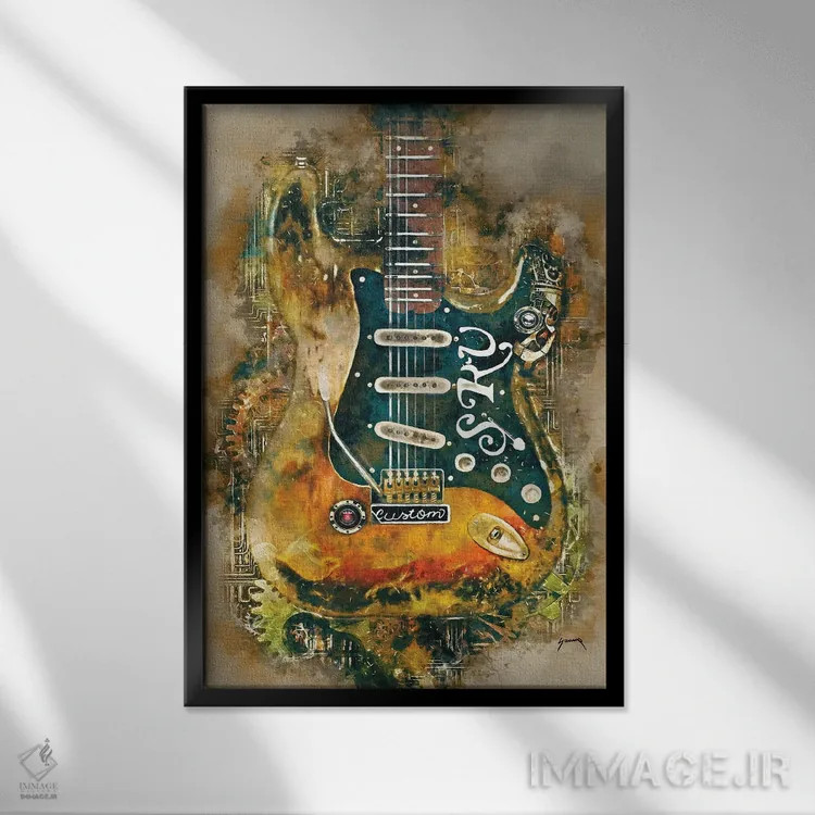 تابلو دکوراتیو گیتار استیم پانک استیوی ری اثر پاپ کالت پوسترز - نمای قابدار مشکی