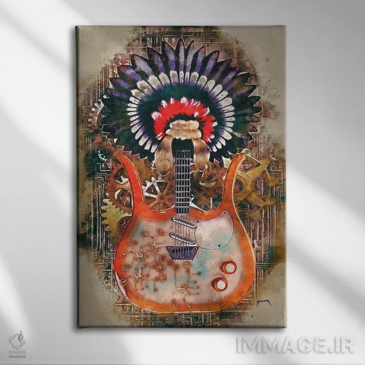 تابلو دکوراتیو گیتار استیم پانک لینک ری اثر پاپ کالت پوسترز - نمای روبهرو روی دیوار