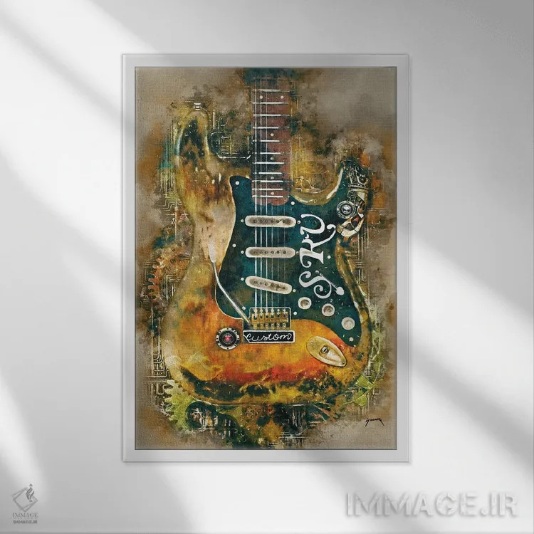تابلو دکوراتیو گیتار استیم پانک استیوی ری اثر پاپ کالت پوسترز - نمای قابدار سفید