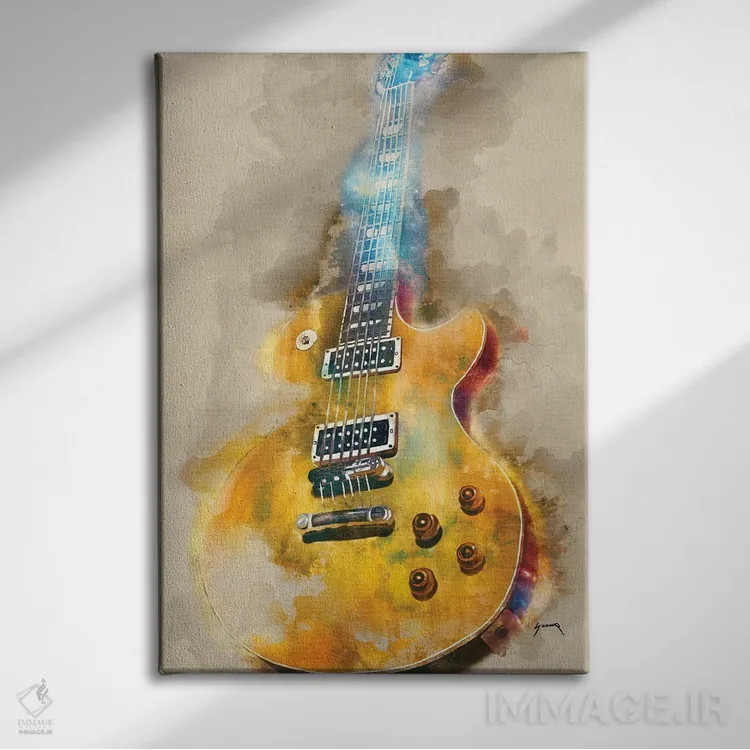 تابلو دکوراتیو گیتار برقی وینتج اثر پاپ کالت پوسترز - نمای روبهرو روی دیوار