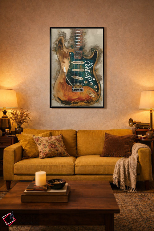 تابلو دکوراتیو گیتار استیوی ری واهان اثر پاپ کالت پوسترز - D4B