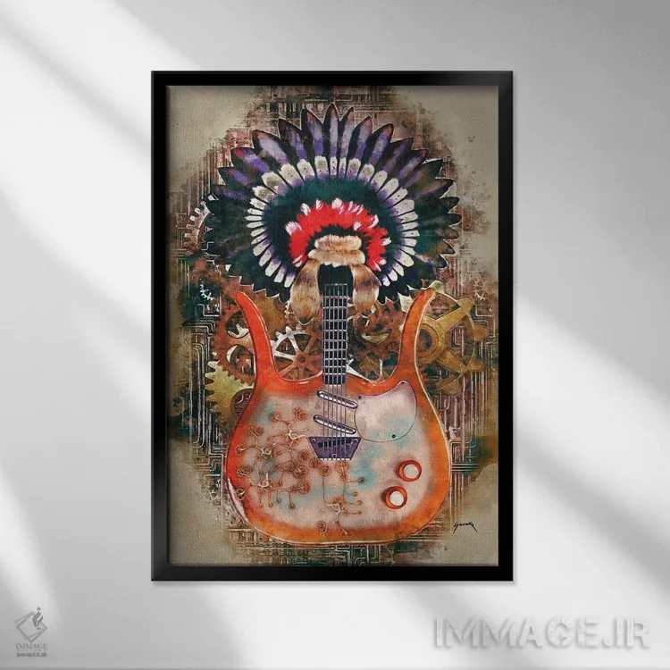 تابلو دکوراتیو گیتار استیم پانک لینک ری اثر پاپ کالت پوسترز - نمای قابدار مشکی