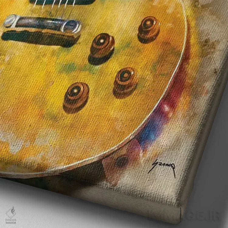 تابلو دکوراتیو گیتار برقی وینتج اثر پاپ کالت پوسترز - نمای نزدیک بافت بوم