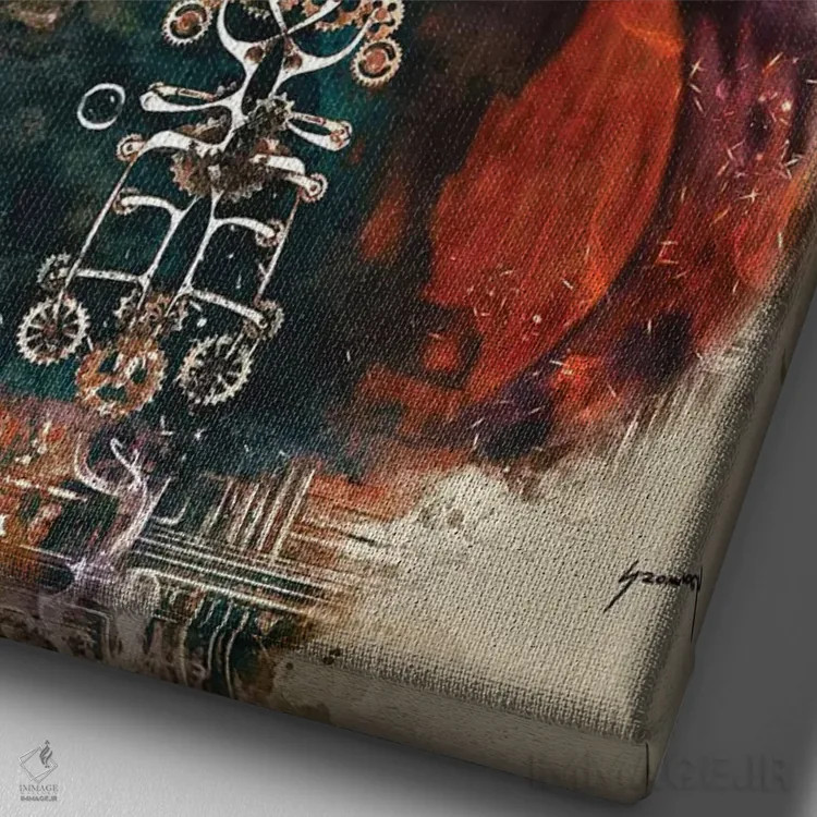 تابلو دکوراتیو گیتار استیم پانک تونی ایومنی اثر پاپ کالت پوسترز - نمای نزدیک بافت بوم