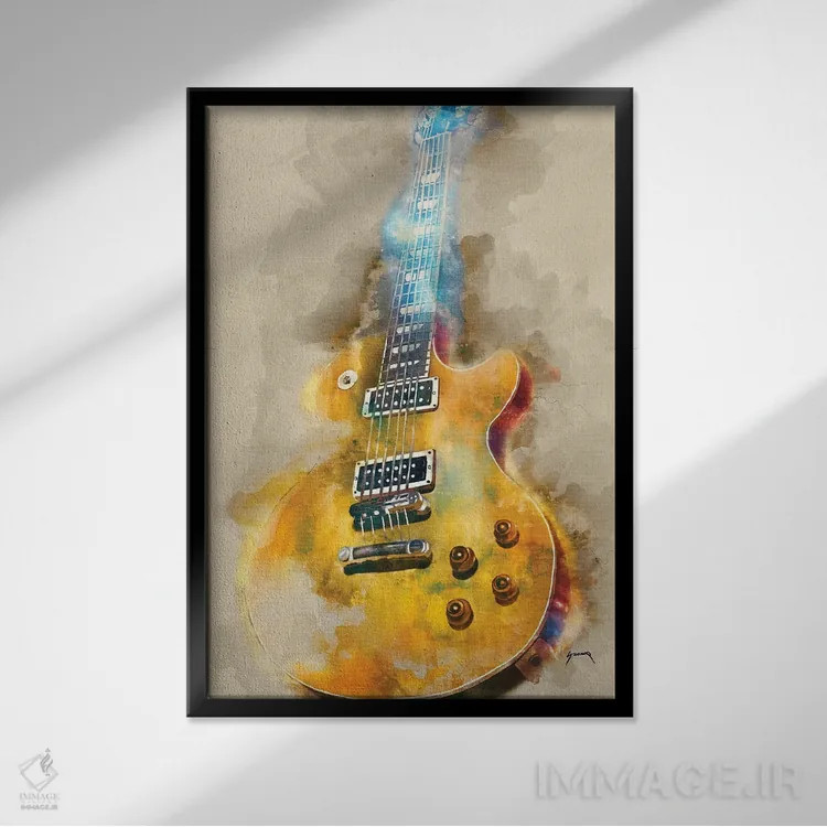 تابلو دکوراتیو گیتار برقی وینتج اثر پاپ کالت پوسترز - نمای قابدار مشکی