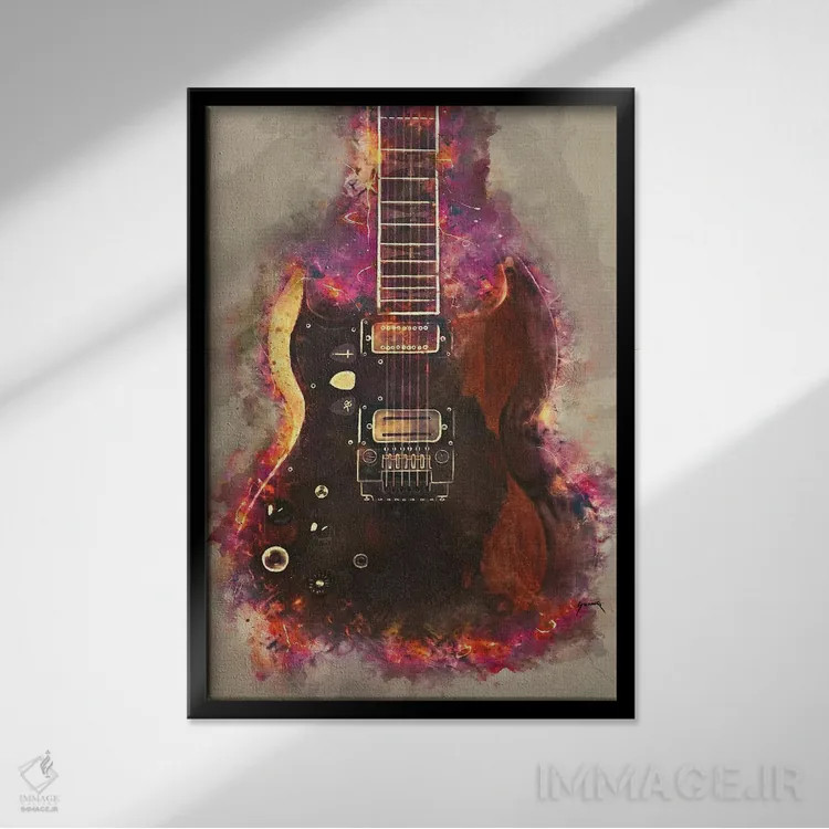 تابلو دکوراتیو گیتار تونی ایومنی اثر پاپ کالت پوسترز - نمای قابدار مشکی