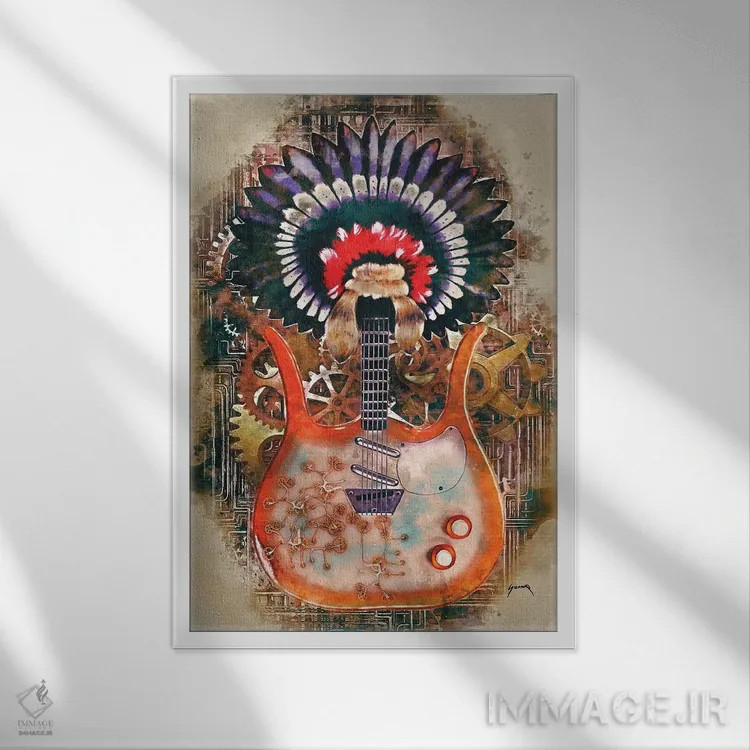 تابلو دکوراتیو گیتار استیم پانک لینک ری اثر پاپ کالت پوسترز - نمای قابدار سفید