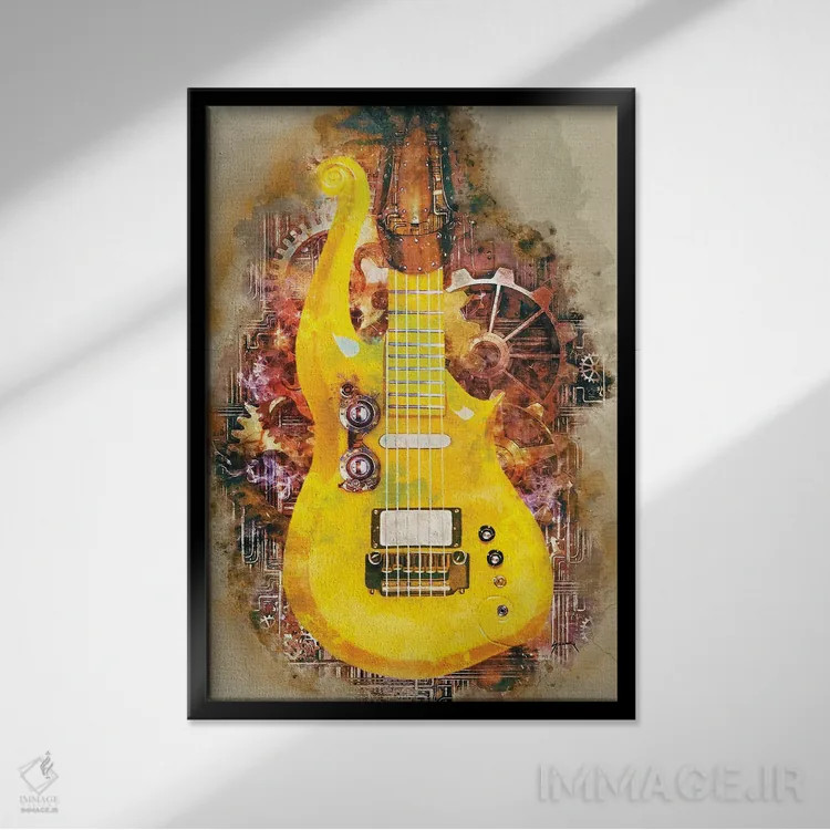 تابلو دکوراتیو گیتار استیم پانک پرنس اثر پاپ کالت پوسترز - نمای قابدار مشکی