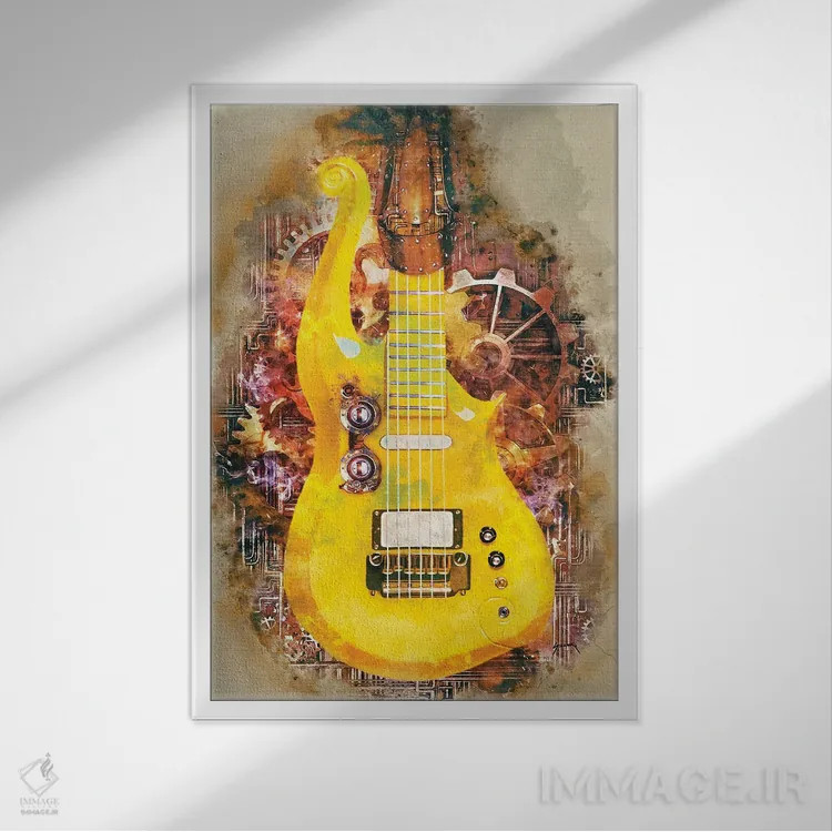 تابلو دکوراتیو گیتار استیم پانک پرنس اثر پاپ کالت پوسترز - نمای قابدار سفید