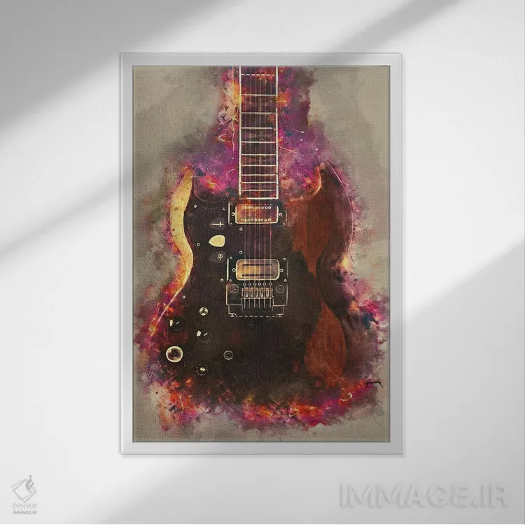 تابلو دکوراتیو گیتار تونی ایومنی اثر پاپ کالت پوسترز - نمای قابدار سفید