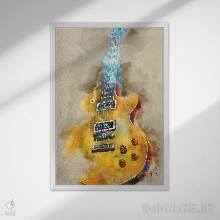 تابلو دکوراتیو گیتار برقی وینتج اثر پاپ کالت پوسترز - نمای قابدار سفید