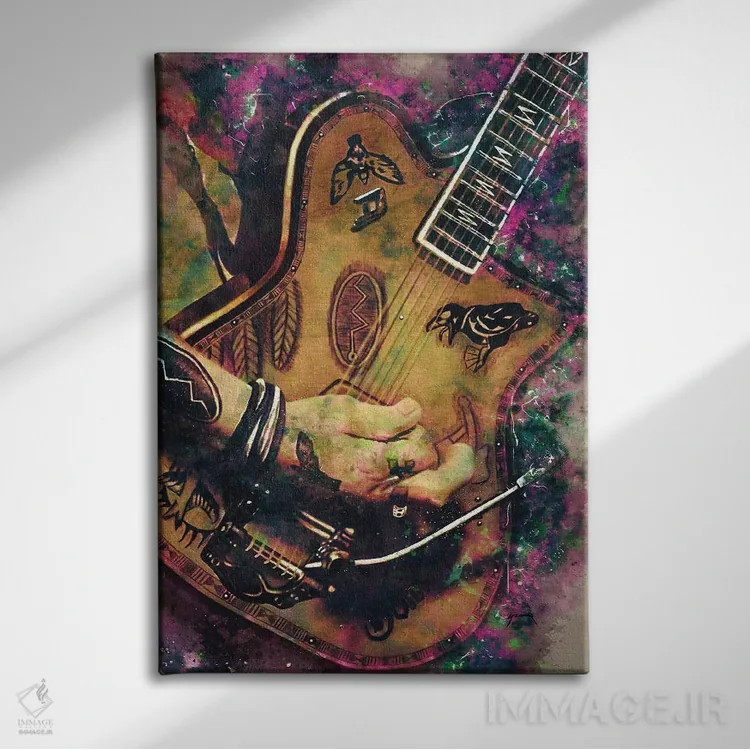 تابلو دکوراتیو گیتار برقی جانی دپ اثر پاپ کالت پوسترز - نمای روبهرو روی دیوار
