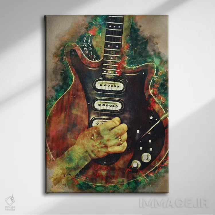 تابلو دکوراتیو گیتار برایان می اثر پاپ کالت پوسترز - نمای روبهرو روی دیوار