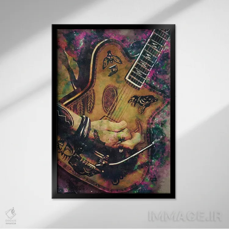 تابلو دکوراتیو گیتار برقی جانی دپ اثر پاپ کالت پوسترز - نمای قابدار مشکی
