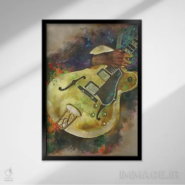 تابلو دکوراتیو گیتار برقی چاک بری اثر پاپ کالت پوسترز - نمای قابدار مشکی