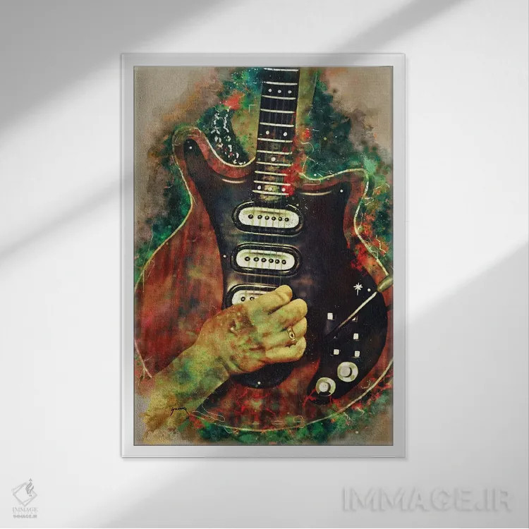 تابلو دکوراتیو گیتار برایان می اثر پاپ کالت پوسترز - نمای قابدار سفید