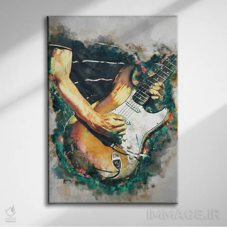 تابلو دکوراتیو گیتار برقی فروشیانته اثر پاپ کالت پوسترز - نمای روبهرو روی دیوار