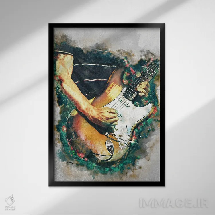 تابلو دکوراتیو گیتار برقی فروشیانته اثر پاپ کالت پوسترز - نمای قابدار مشکی