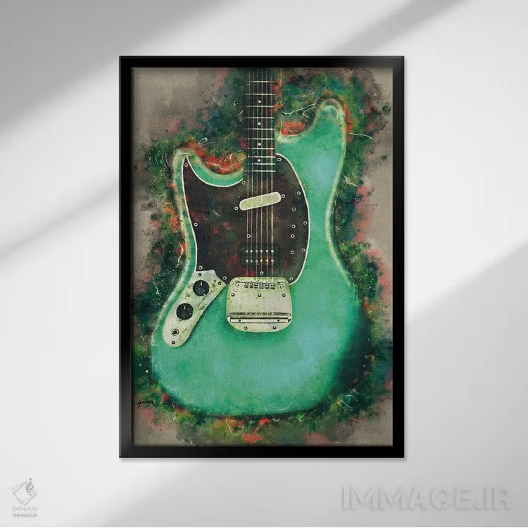 تابلو دکوراتیو گیتار برقی کورت کوبین اثر پاپ کالت پوسترز - نمای قابدار مشکی