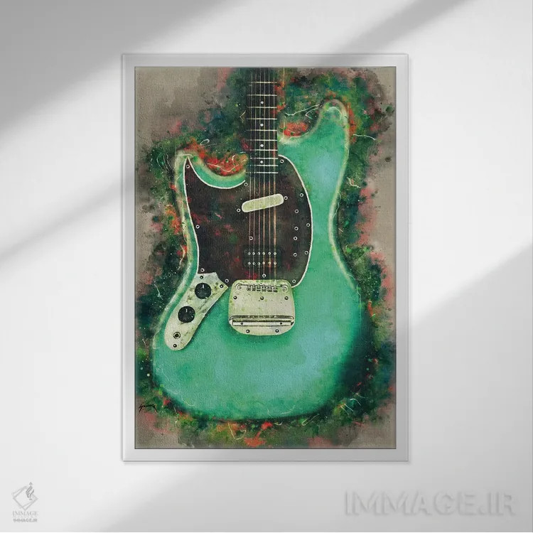 تابلو دکوراتیو گیتار برقی کورت کوبین اثر پاپ کالت پوسترز - نمای قابدار سفید