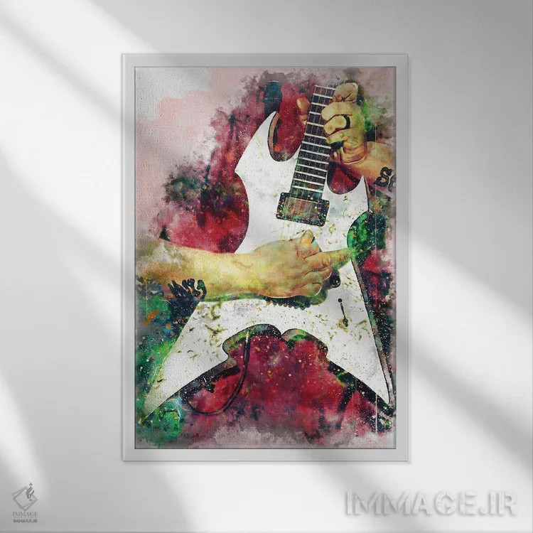 تابلو دکوراتیو گیتار برقی میک تامسون اثر پاپ کالت پوسترز - نمای قابدار سفید