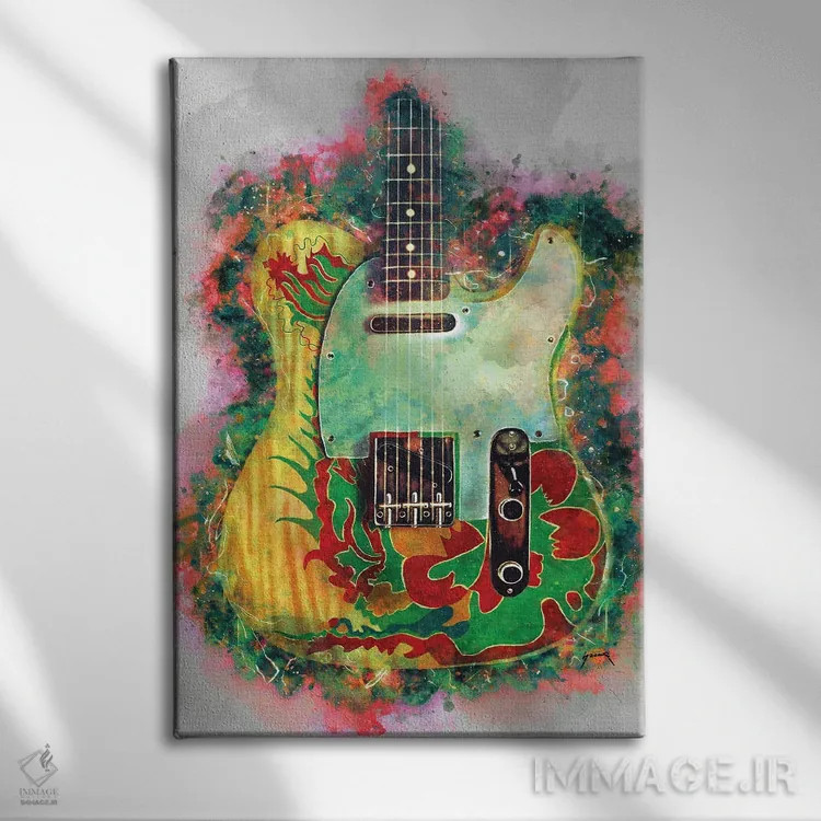 تابلو دکوراتیو گیتار اژدها جیمی پیج اثر پاپ کالت پوسترز - نمای روبهرو روی دیوار