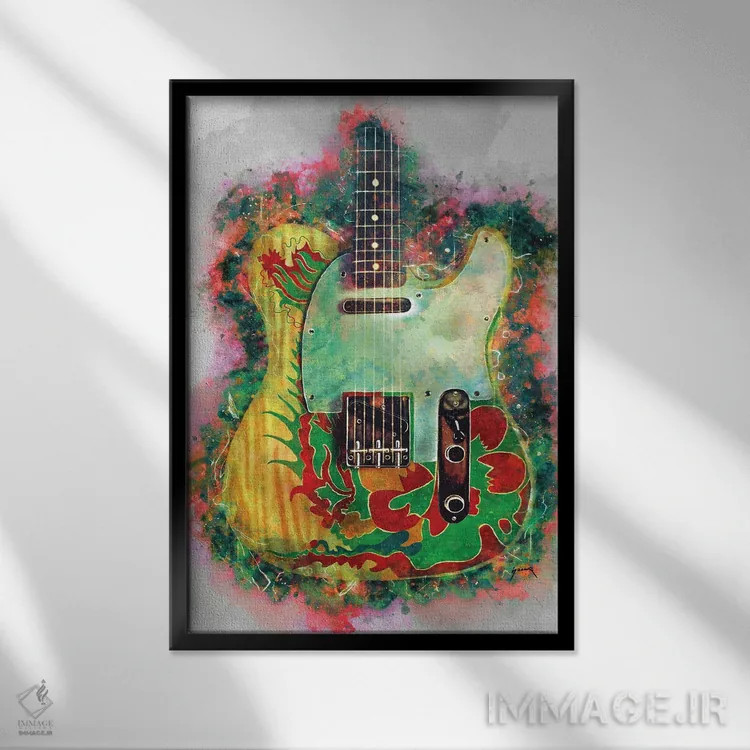 تابلو دکوراتیو گیتار اژدها جیمی پیج اثر پاپ کالت پوسترز - نمای قابدار مشکی