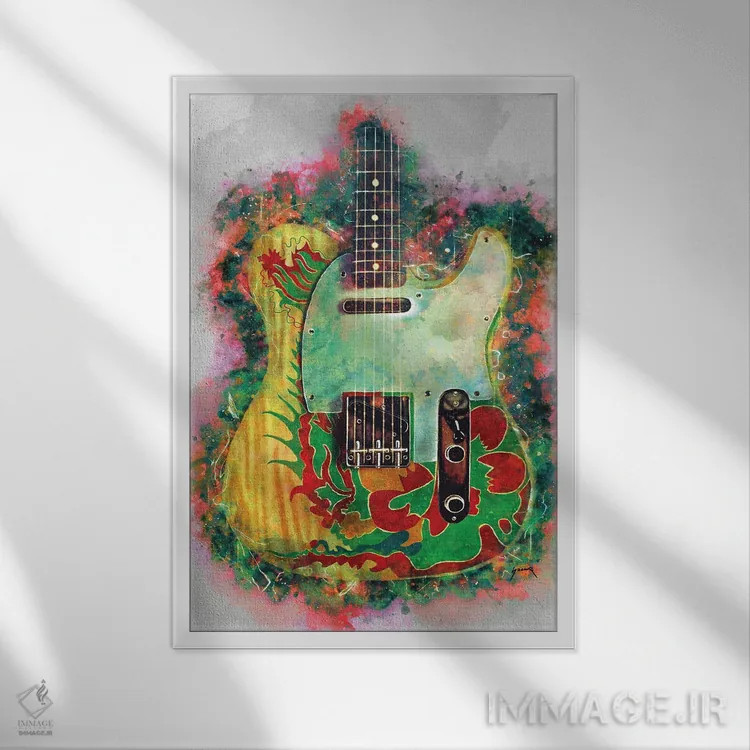 تابلو دکوراتیو گیتار اژدها جیمی پیج اثر پاپ کالت پوسترز - نمای قابدار سفید