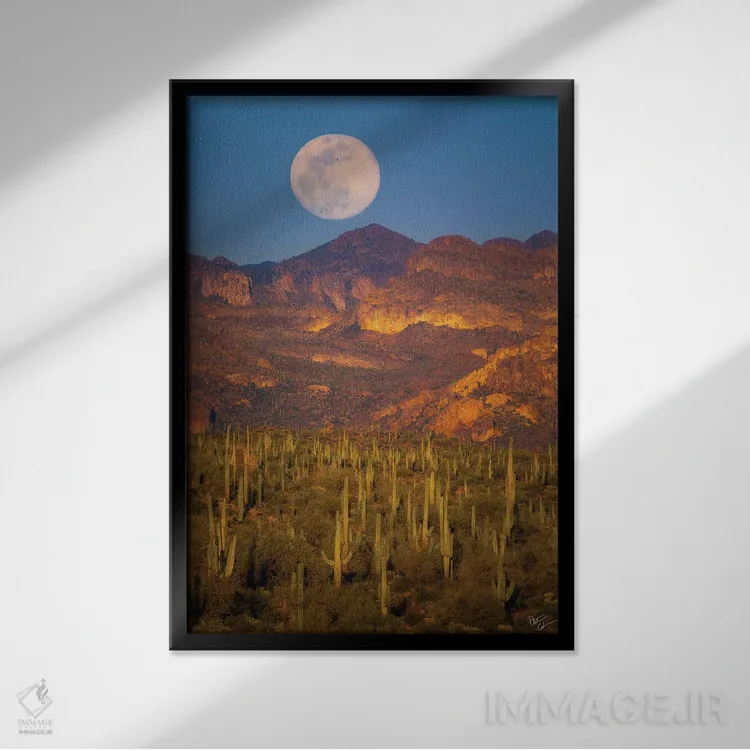 تابلو دکوراتیو طلوع ماه در صحرا اثر پیتر کسکن - نمای قابدار مشکی