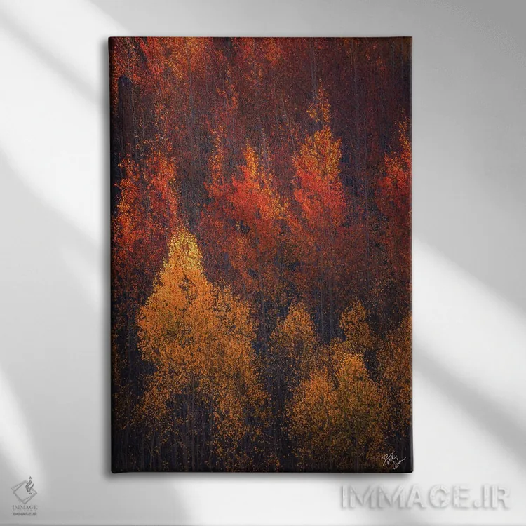 تابلو دکوراتیو شعله های پاییز اثر پیتر کسکن - نمای روبهرو روی دیوار