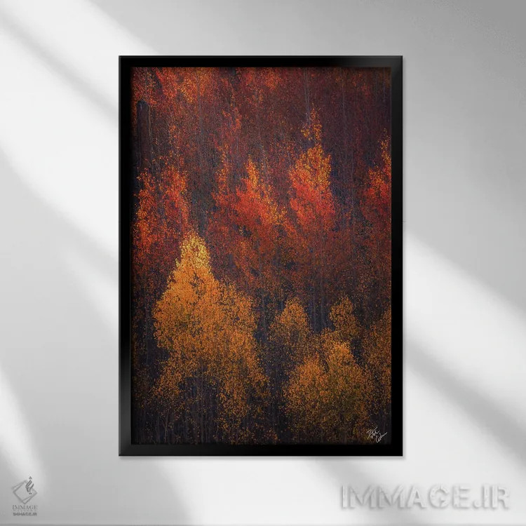 تابلو دکوراتیو شعله های پاییز اثر پیتر کسکن - نمای قابدار مشکی