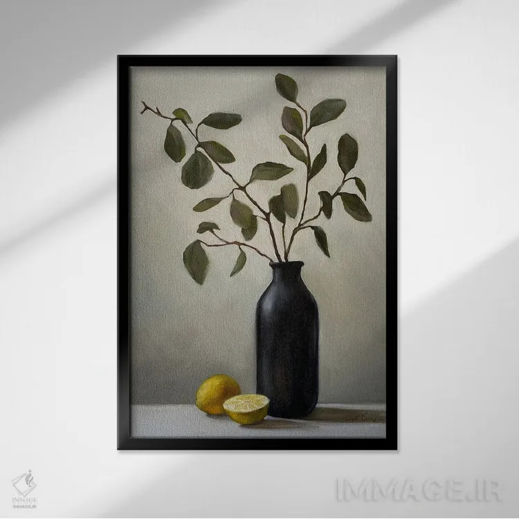 تابلو دکوراتیو زندگی ساکن با گلدان سیاه اثر آنا اسپیرز - نمای قابدار مشکی