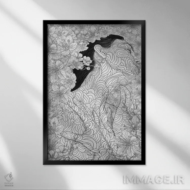 تابلو دکوراتیو میوز و آفرینش اثر پدرو تاپا - نمای قابدار مشکی