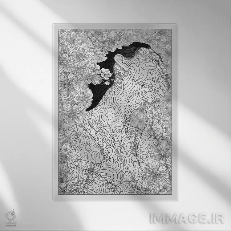 تابلو دکوراتیو میوز و آفرینش اثر پدرو تاپا - نمای قابدار سفید