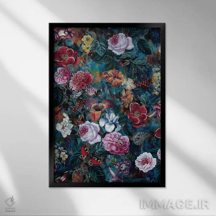 تابلو دکوراتیو رقص گل ها اثر ریزا پکر - نمای قابدار مشکی