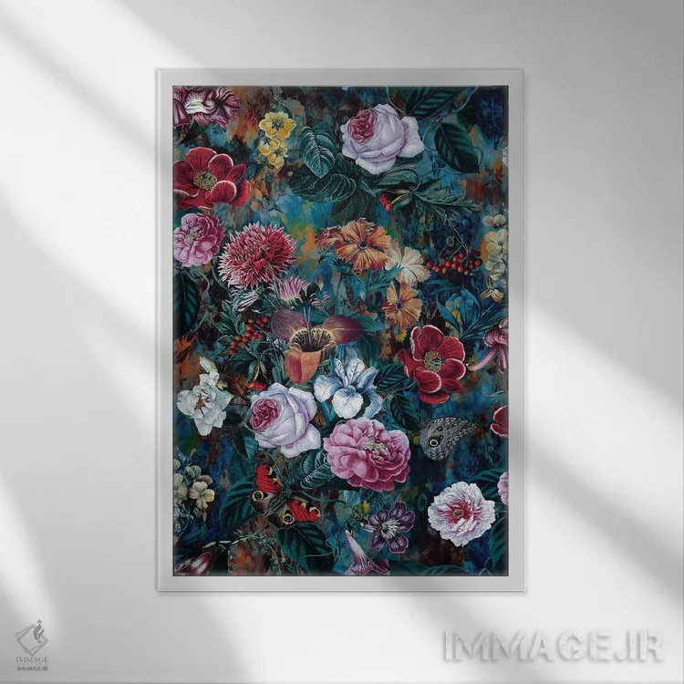 تابلو دکوراتیو رقص گل ها اثر ریزا پکر - نمای قابدار سفید